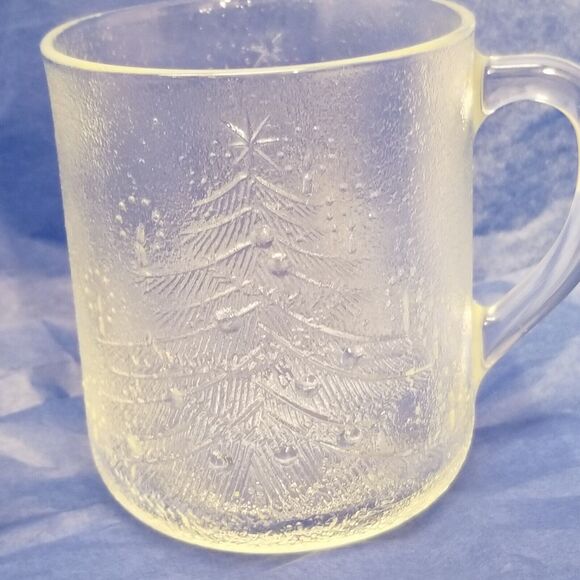 DURALEX made in France 11.5 ounces 4 clear cups with etched Christmas trees vint - Picture 10 of 16